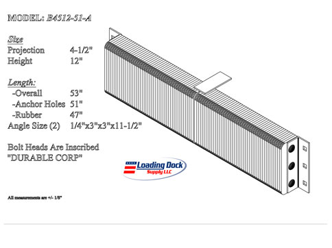 4.5 x 12 x 51  extra length Loading Dock Bumper -