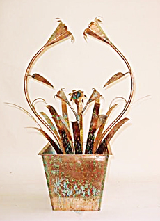 Small Tabletop Copper Fountain with Tulip shape flowers 
