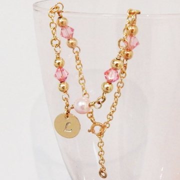 PInk and Gold-Filled Initial Bracelet