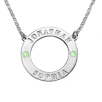 Engraved Circle with Birthstones Necklace for Mum