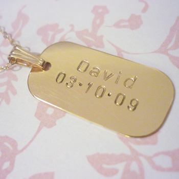 hand stamped gold filled dog tag necklace