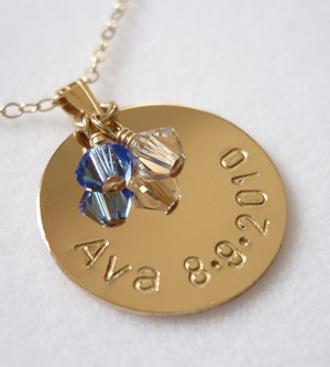 hand stamped gold filled penant - round