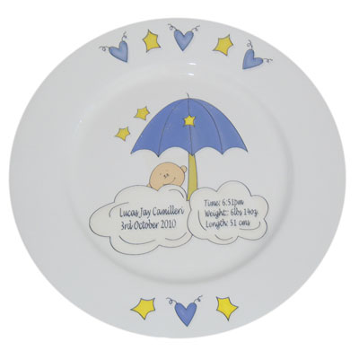 Baby personalised plate - blue