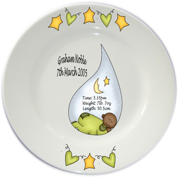 Baby personalised plate - green raindrop