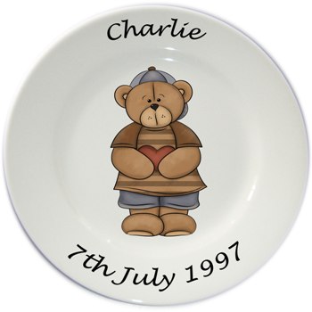 Childs personalised plate - boys standing teddy