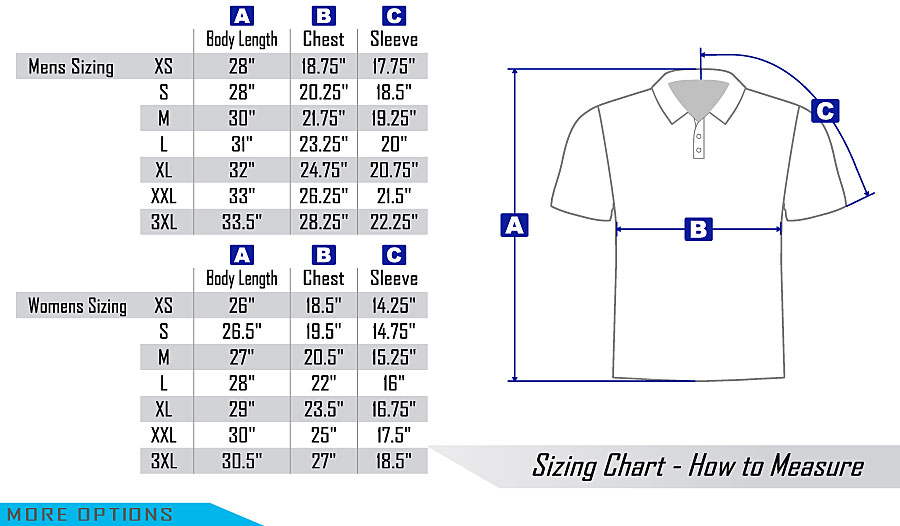 Dest Crew Shirts - Custom Crew Wear & Displays - Size Charts