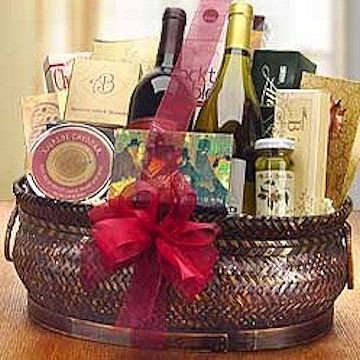 Two bottles of select wines from award winning vineyards are the focus of this basket. 