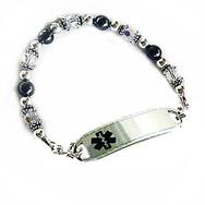 Calming Hematite, crystals, silver beaded medical id bracelet, Creative Medical ID