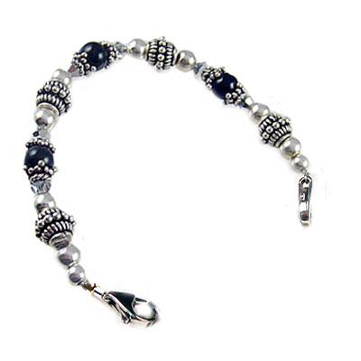 Onyx Melody ornate silver bali beads interchangeable medical bracelet