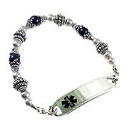 Onyx Melody medical bracelet, sterling silver spacers and rounds, Creative Medical ID