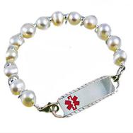 Paradise Pearls in white sterling silver beaded medical id bracelet