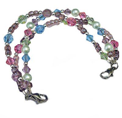 Pastel Illusions triple strand of sparkly crystals, pearls, silver glass beads medical tag ordered s