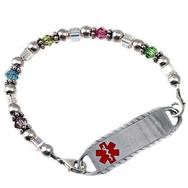 Silhouette medical alert bracelet, cube and bicone crystals, Creative Medical ID