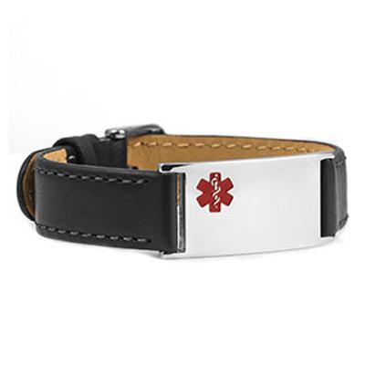 Brown Leather and Stainless Medical Bracelet