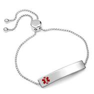 Ladies slide on medical id bracelet red medical symbol adjustable box chain