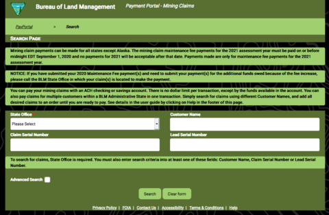 BLM Mining Fee Payment Portal