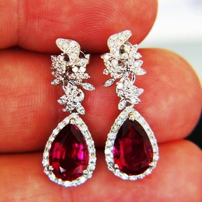 white gold and diamonds around three carats rubellite earrings