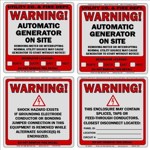 NEW YORK STATE SITEPOWER Emergency Generator Sales, Installation, Service &  Parts - Reflective Generator Warning Decal (2-Pack)