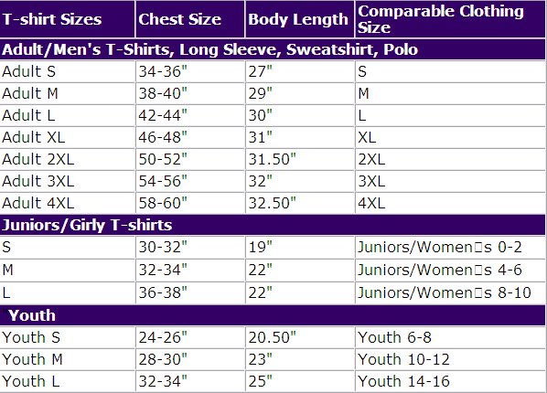 Youth Clothing Size Chart