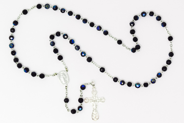 925 Tin Cut Crystal Black Rosary.