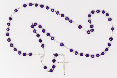 925 Sterling Silver Amethyst Rosary Necklace.
