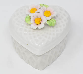 White Porcelain Heart Rosary Box.