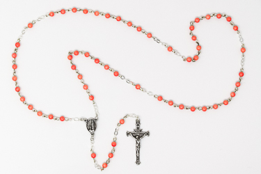 925 Coral Rosary Beads with Crucifix.