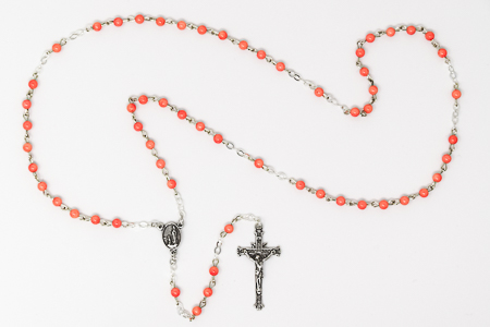 925 Coral Rosary Beads with Crucifix.