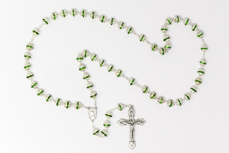 Green Alpaca Silver Engraved Rosary Beads.