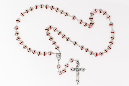 Red Alpaca Silver Engraved Rosary Beads.