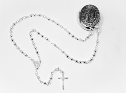 Apparition Medal Rosary Box & Rosary Necklace.