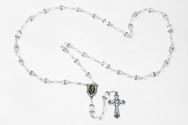 White Crystal Rosary Beads & Box.