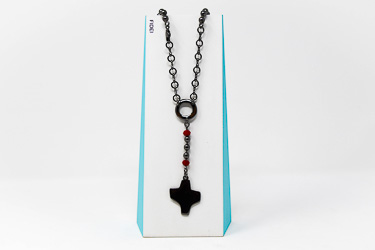 Black Silver Rosary Necklace.