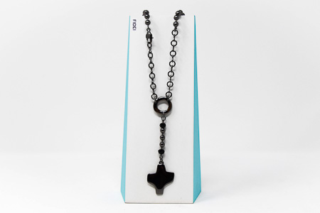 Fidei Black Silver Rosary Necklace.
