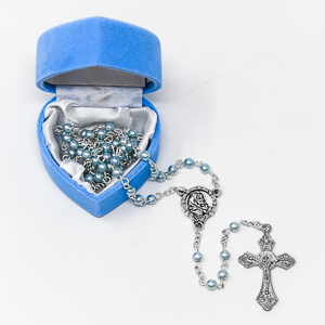 Glass Baby Blue Rosary Beads.