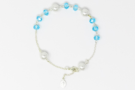 Blue Miraculous Crystal Rosary Bracelet.
