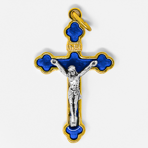 Blue Enamel Crucifix Pendant.