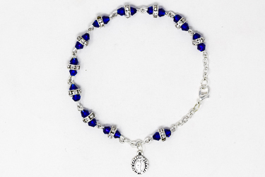 Blue Miraculous Crystal Rosary Bracelet.