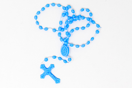 Plastic Corded Blue Rosary.