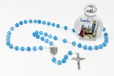 Lourdes Black Glass Rosary Beads.