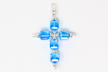 Blue Swarovski Silver Cross Crystal Pendant.