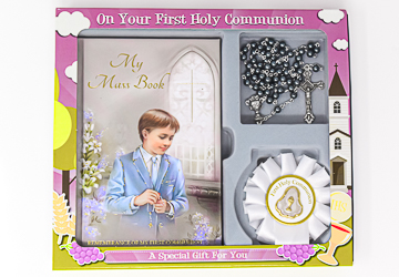 Catholic Gifts BOY'S FIRST HOLY COMMUNION Rosette & First Communion Mass Book 