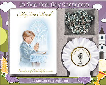 Boys Communion Rosette Gift Set.