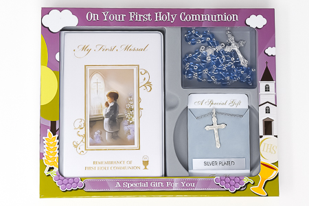 Boys Silver Plated Crucifix and Missal Gift Set.