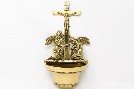 Brass Holy Water Font with Angels.