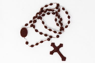 Brown Corded Plastic Rosary Beads.