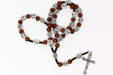 Our Lady of Lourdes Brown Wooden Rosary.