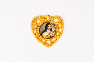 Colorful Gold Saint Theresa Heart Medal.