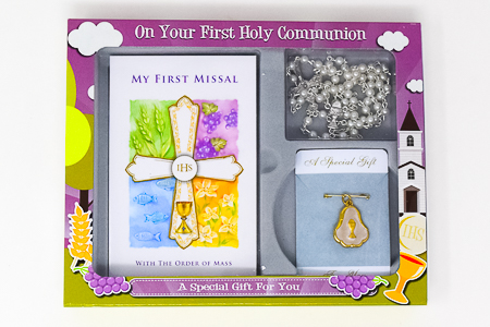 White Communion Rosette Gift Set.