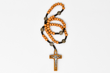 Saint Benedict Brown Wood Rosary.